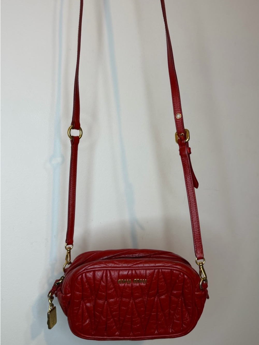Miu Miu Red Matelasse Leather Belt Bag